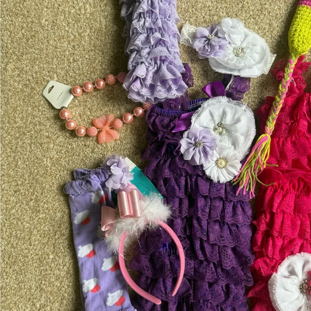 31 pc CHIC BABY BOUTIQUE LOT LACE PETTIROMPERS, BLOOMERS AND MORE